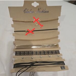 5pc Choker Necklace Set - Gold and Black